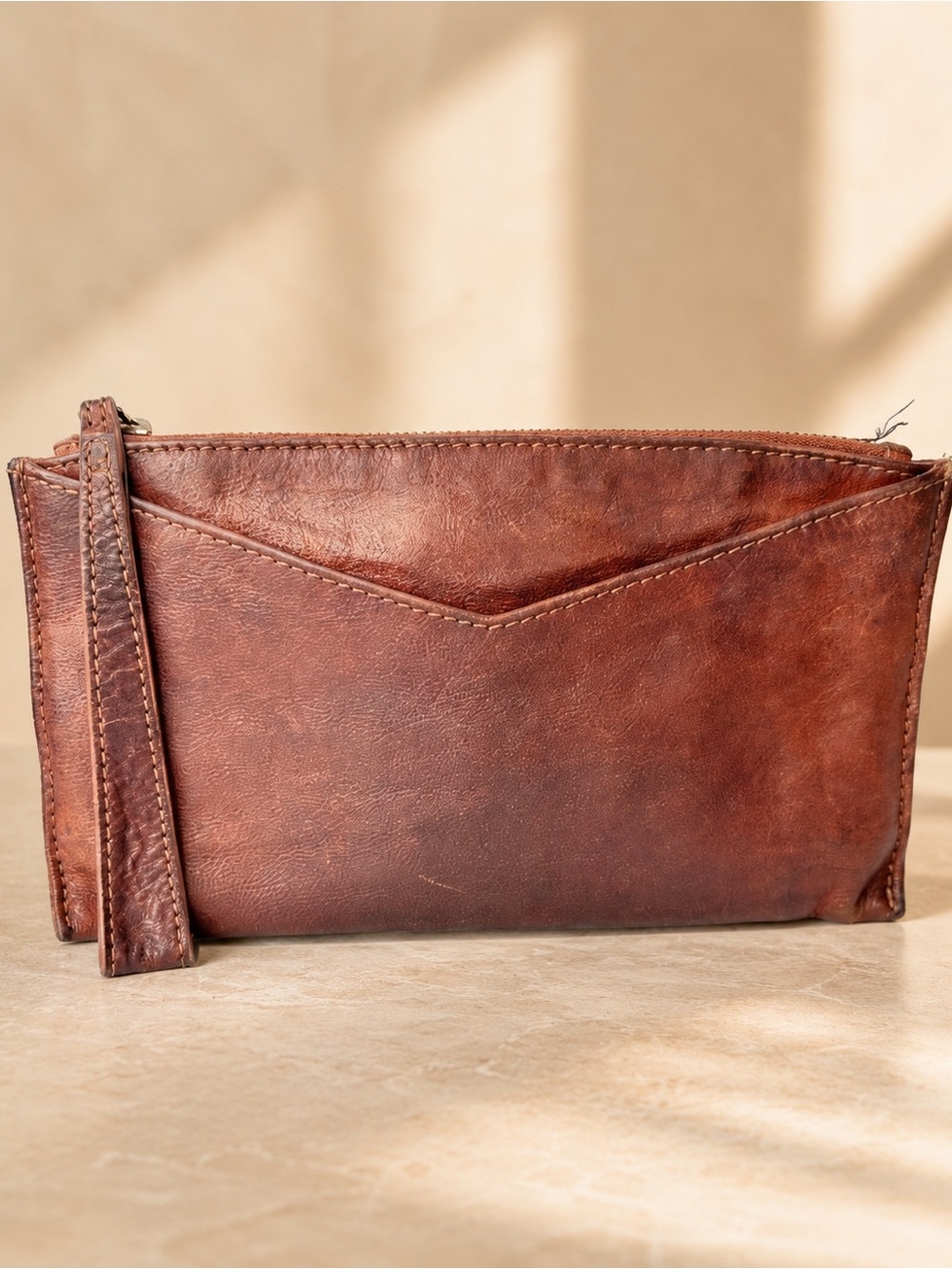 Rachel Roy Brown Leather Wristlet Clutch Bag